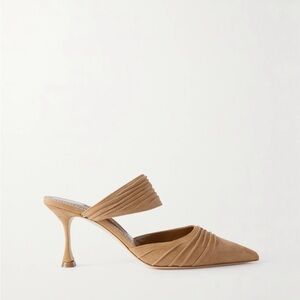 Manolo Blahnik Circeamu 70 Ruched Suede Mules In Beige